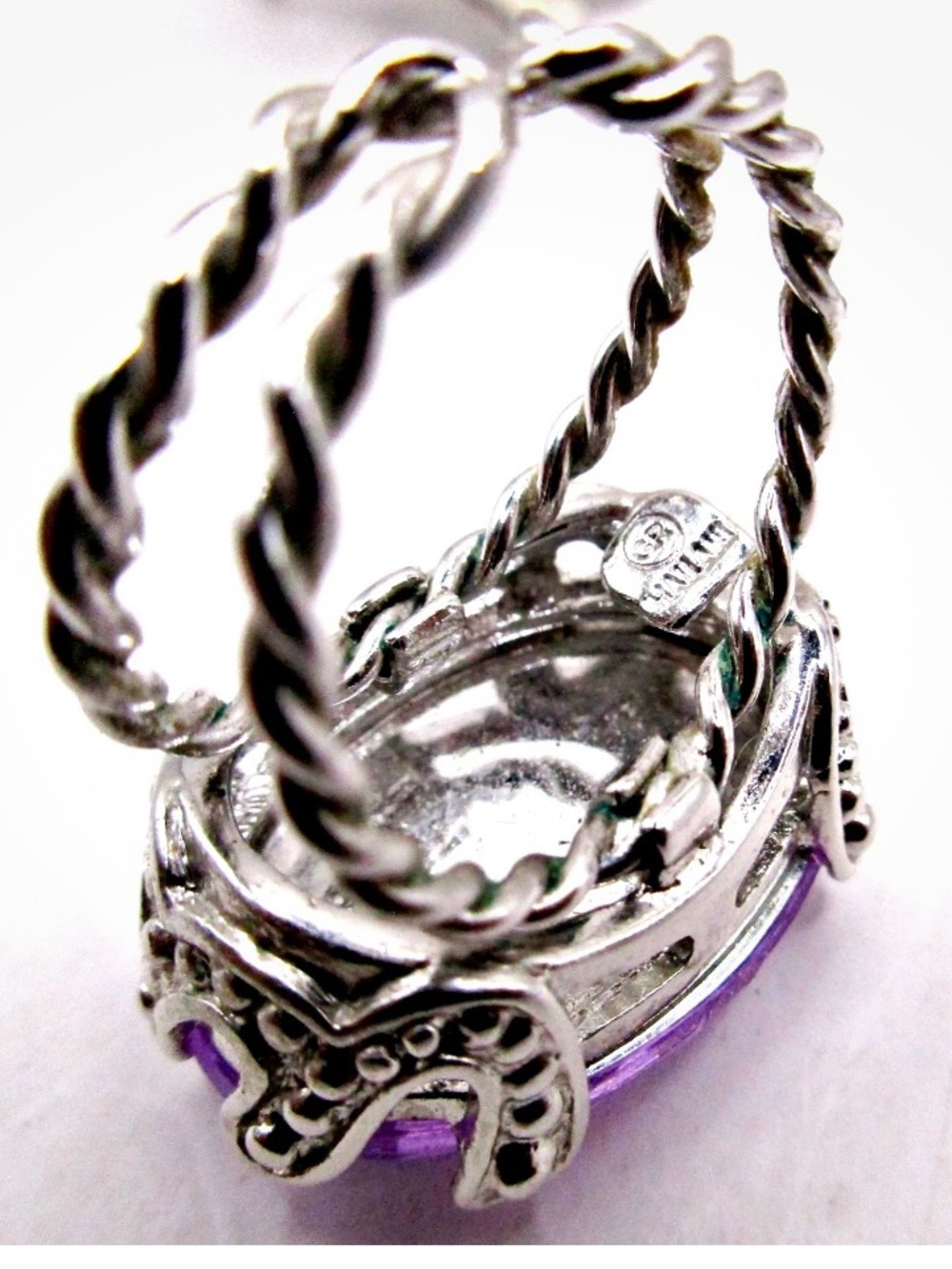 Vintage Purple Amethyst Rhinestone Adjustable Silver Tone Statement Ring - Picture 4 of 9